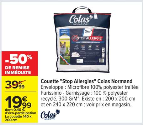 Couette "Stop Allergies" Colas Normand