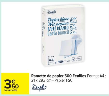 Ramette de papier 500 Feuilles