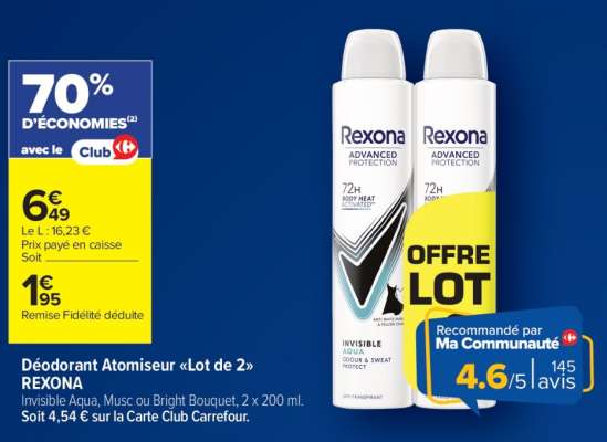 Déodorant atomiseur "Lot de 2" REXONA