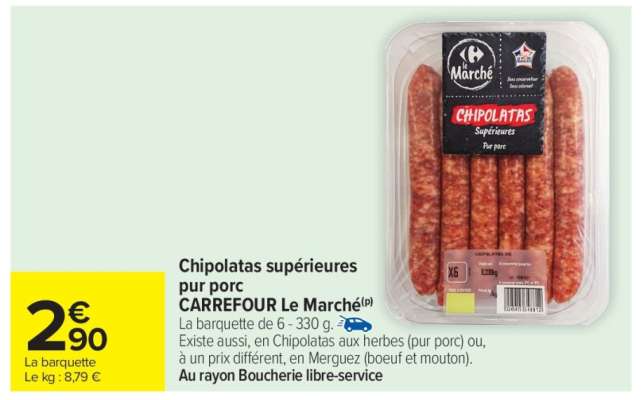 Chipolatas supérieures pur porc
