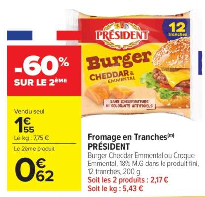 Fromage en tranches PRÉSIDENT