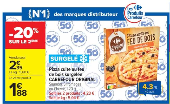 Pizza cuite au feu de bois surgelée CARREFOUR ORIGINAL