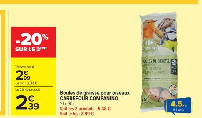 Boules de graisse pour oiseaux CARREFOUR COMPANINO