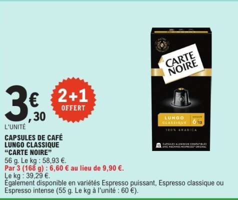 CAPSULES DE CAFÉ LUNGO CLASSIQUE “CARTE NOIRE”