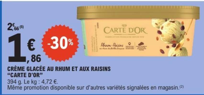 CRÈME GLACÉE AU RHUM ET AUX RAISINS “CARTE D'OR”