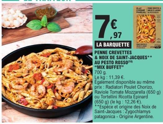 PENNE CREVETTES & NOIX DE SAINT-JACQUES** AU PESTO ROSSO