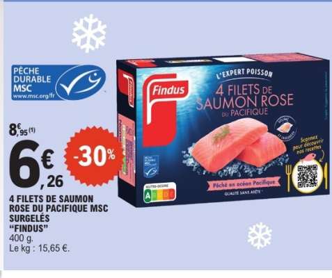 4 FILETS DE SAUMON ROSE DU PACIFIQUE MSC SURGELÉS “FINDUS”