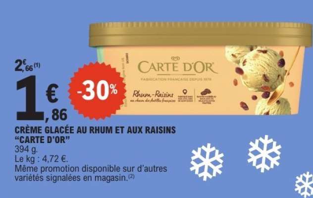 CRÈME GLACÉE AU RHUM ET AUX RAISINS “CARTE D'OR”