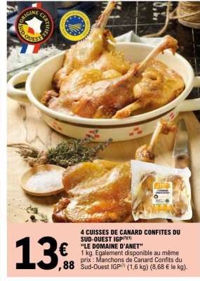 4 Cuisses de Canard Confites du Sud-Ouest IGP