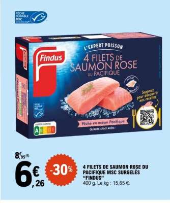 4 FILETS DE SAUMON ROSE DU PACIFIQUE MSC SURGELÉS “FINDUS”
