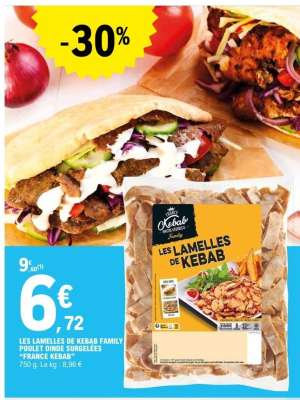 LES LAMELLES DE KEBAB FAMILY POULET DINDE SURGELÉES "FRANCE KEBAB"