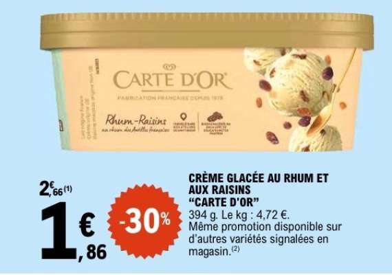 CRÈME GLACÉE AU RHUM ET AUX RAISINS “CARTE D'OR”