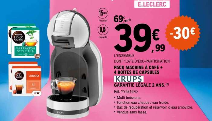 PACK MACHINE À CAFÉ + 4 BOÎTES DE CAPSULES KRUPS
