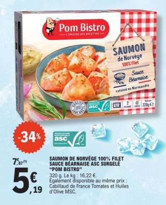 SAUMON DE NORVÈGE 100% FILET SAUCE BEARNAISE ASC SURGELE “POM BISTRO”