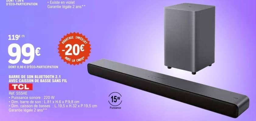 BARRE DE SON BLUETOOTH 2.1 AVEC CAISSON DE BASSE SANS FIL