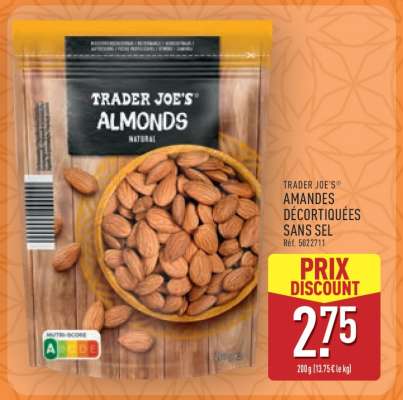 TRADER JOE'S AMANDES DÉCORTIQUÉES SANS SEL
