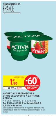 YAOURT AUX PROBIOTIQUES OFFRE DÉCOUVERTE À LA FRAISE ACTIVIA