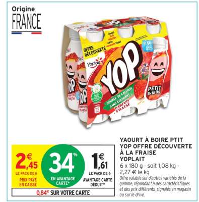 YAOURT À BOIRE PTIT YOP OFFRE DÉCOUVERTE À LA FRAISE YOPLAIT