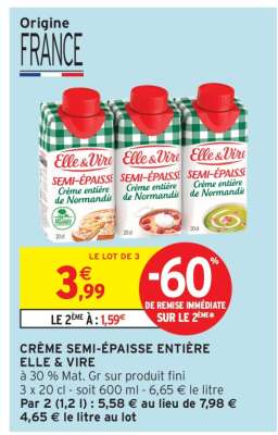 CRÈME SEMI-ÉPAISSE ENTIÈRE ELLE & VIRE