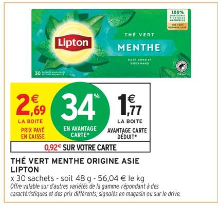 THÉ VERT MENTHE ORIGINE ASIE LIPTON