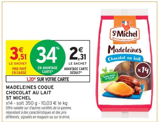 MADELEINES COQUE CHOCOLAT AU LAIT ST MICHEL