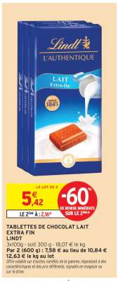 TABLETTES DE CHOCOLAT LAIT EXTRA FIN