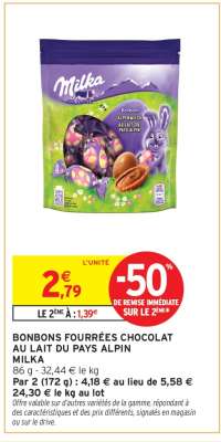 BONBONS FOURRÉES CHOCOLAT AU LAIT DU PAYS ALPIN MILKA
