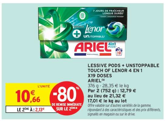 LESSIVE PODS + UNSTOPPABLE TOUCH OF LENOR 4 EN 1 X19 DOSES