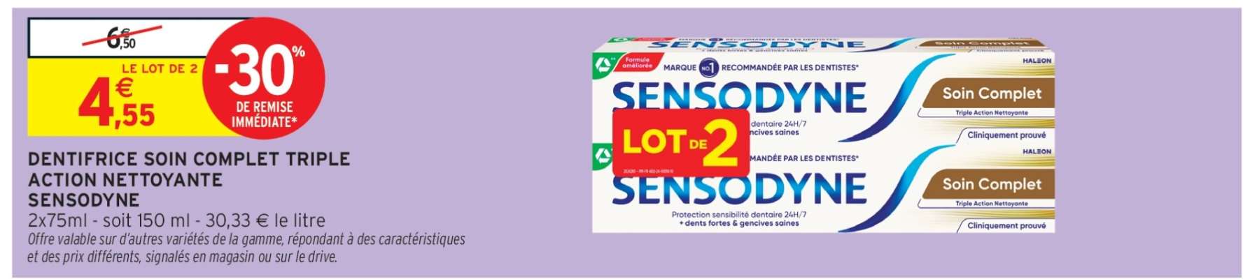 DENTIFRICE SOIN COMPLET TRIPLE ACTION NETTOYANTE SENSODYNE