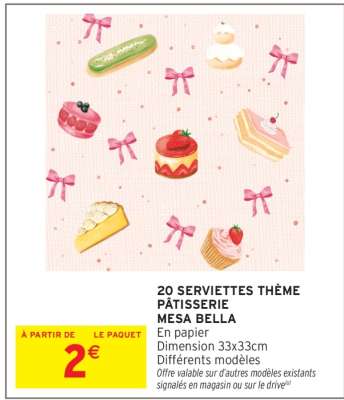 20 SERVIETTES THÈME PÂTISSERIE MESA BELLA