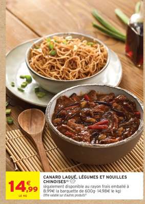 CANARD LAQUÉ, LÉGUMES ET NOUILLES CHINOISES