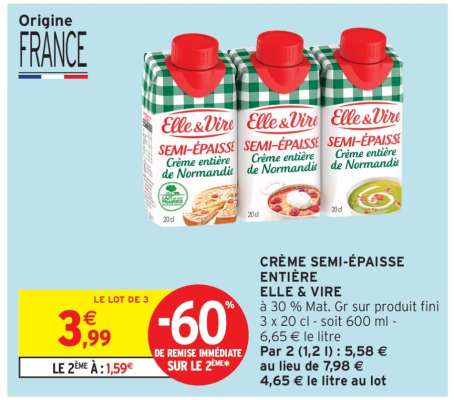 CRÈME SEMI-ÉPAISSE ENTIÈRE ELLE & VIRE