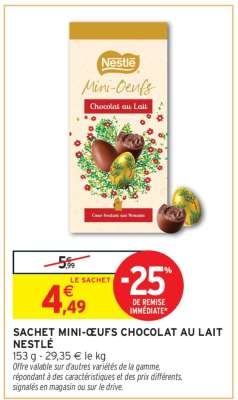 SACHET MINI-OEUFS CHOCOLAT AU LAIT NESTLE
