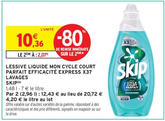 LESSIVE LIQUIDE MON CYCLE COURT PARFAIT EFFICACITÉ EXPRESS X37 LAVAGES