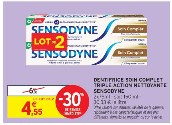 SENSODYNE DENTIFRICE SOIN COMPLET TRIPLE ACTION NETTOYANTE