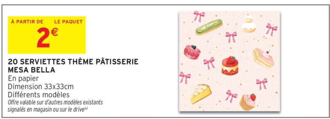20 SERVIETTES THÈME PÂTISSERIE MESA BELLA