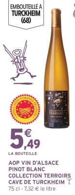 AOP VIN D'ALSACE PINOT BLANC COLLECTION TERROIRS CAVE DE TURCKHEIM