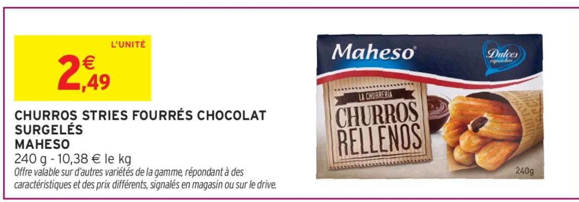 CHURROS STRIÉS FOURRÉS CHOCOLAT SURGELÉS MAHESO