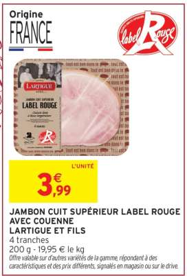 JAMBON CUIT SUPÉRIEUR LABEL ROUGE AVEC COUENNE