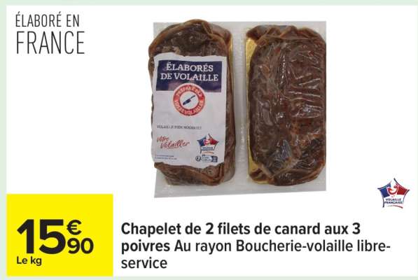 Chapelet de 2 filets de canard aux 3 poivres