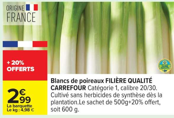 Blancs de poireaux FILIÈRE QUALITÉ CARREFOUR