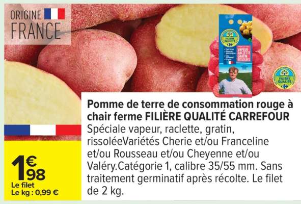 Pomme de terre de consommation rouge à chair ferme FILIÈRE QUALITÉ CARREFOUR