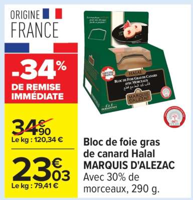 Bloc de foie gras de canard Halal MARQUIS D'ALEZAC