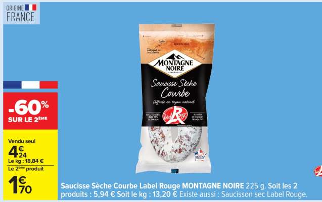 Saucisse Sèche Courbe Label Rouge MONTAGNE NOIRE