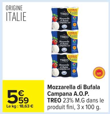Mozzarella di Bufala Campana A.O.P. TREO