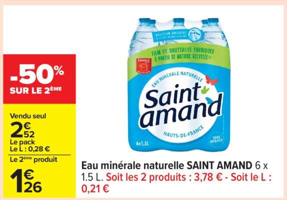 Eau minérale naturelle SAINT AMAND 6 x 1.5 L