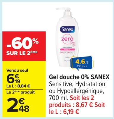 Gel douche 0% SANEX
