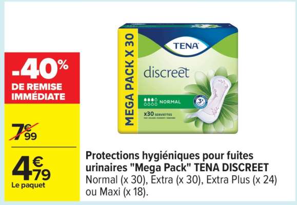 Protections hygiéniques pour fuites urinaires "Mega Pack" TENA DISCREET