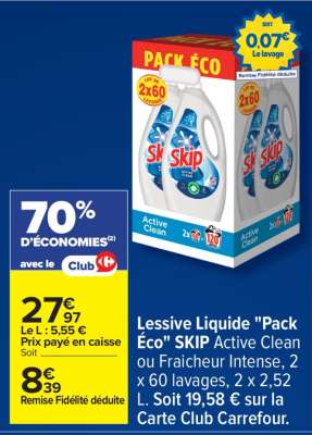 Lessive liquide "Pack Eco" SKIP Active Clean