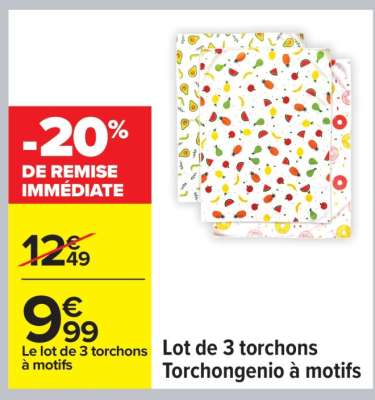 Lot de 3 torchons Torchongenio à motifs